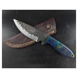 Patterned Fixed-Blade Knife w/ Leather Sheath