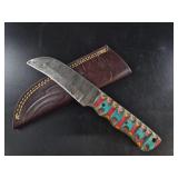 Damascus-Style Fixed Blade Knife w/ Sheath