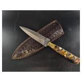 Patterned Steel Fixed Blade Knife w/ Sheath