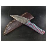 Damascus Fixed Blade Knife w/ Leather Sheath