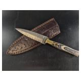 Damascus-Style Fixed Blade Knife w/ Leather Sheath