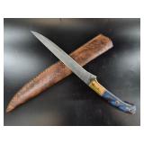 Fixed-Blade Knife w/ Embossed Leather Sheath