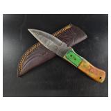 Damascus Fixed-Blade Knife w/ Sheath