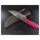 Patterned Fixed-Blade Knife w/ Leather Sheath