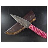 Patterned Fixed-Blade Knife w/ Leather Sheath