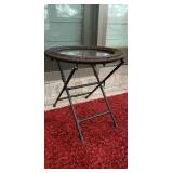 Small Folding Like New Wicker Glass Top Table