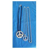 2 Silver Chain Necklace and 2 Peace Sign Pendants