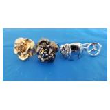 Elephant, Rose, And Peace Sign Rings