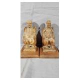 Heavily Carved Folk Art Wooden Bookends