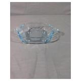 Blue glass dish , small legs