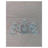 Light blue glass ashtray, 7 petite glass cups