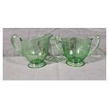 Green Depression Era Cream And Sugar