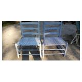 2 Very Early Ladderback Wide Seat Cane Chairs