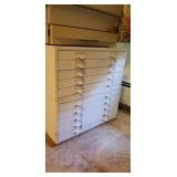 2 White Painted Machinist Cabinets, Thin Drawer
