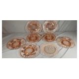 Eight 8in. Pink Depression Plates