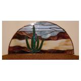 Leaded Copper Stain Glass Cactus Scene
