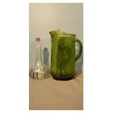 Green Glass Beer Pitcher and Interesting Decanter