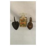 Old French Perfume Bottle And 2- Mini Irons