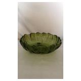 Heavy Green Glass Footed Fruit Bowl