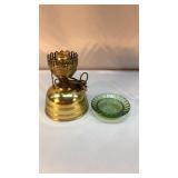 Electric Brass Lamp and Green Depression Ashtray