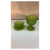 Green Glass Candy Dishes And Saucer