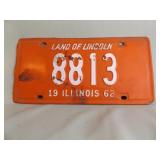 1962 ILLINOIS LICENSE PLATE