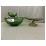 CHIP N DIP & SERVING STAND GREEN GLASS