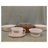 PYREX  CASSEROLE, BUTTER AND GRAVY DISHES, PYREX