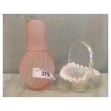 PINK SATIN TUMBLE UP & GLASS BASKET