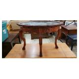 Nice Carved Glass Top Parlor Table, 25in.