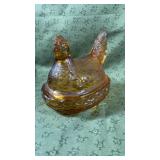 Indiana Glass Tiara Amber Rooster Candy Dish