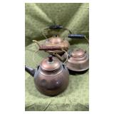 3 COPPER TEAPOTS