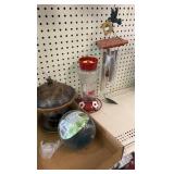 Bird feeders, waterier and wind chime