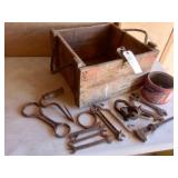 Wooden Crate and Vintage Iron Tools