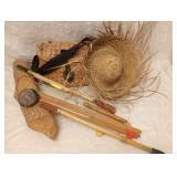 Fishing Poles & Basket, Straw Hat