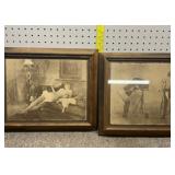 Pr of framed 1970s artwork by R. Hendrickson,
