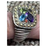 Multi colored ring in sterling silver marked
