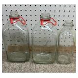 2-half Gal & 1-quart Un Marked Milk Bottles