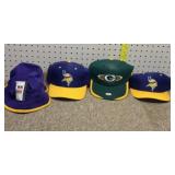 3- Vikings hats& 1-Green Bay hat