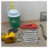 Pioneer thermos, wrenches, Dewalt light