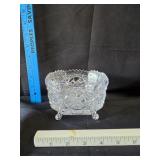 Footed Square Clear Pressed Glass Bowl 3.5'