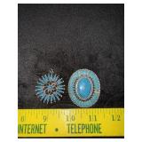 Vtg Petit Point Turquoise Brooch & Pendant