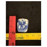 Vtg Flow Blue Oriental Porcelain Silver Pendant