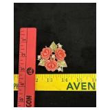 Coral Salmon Toned Triple Celluloid Rose Brooch