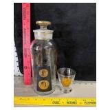 Vtg TCW Glass Co Coin Themed Decanter & Glass
