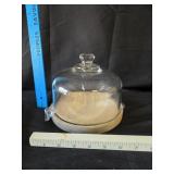 Teak Wood Cheese Plate w/ Glass Dome Lid