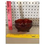 Vtg Indiana Diamond Point Red Bowl Three Toed