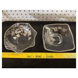 Vtg Glass Bowl & Dish w/ Silver Floral Overlay