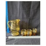VTG Libbey Amber Country Garden Pitcher w/ Cups