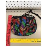 Vtg Sequined Beaded Purse w/ Scalloped Edge